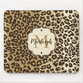 Classic Leopard Print Custom Monogram Name Mouse Pad