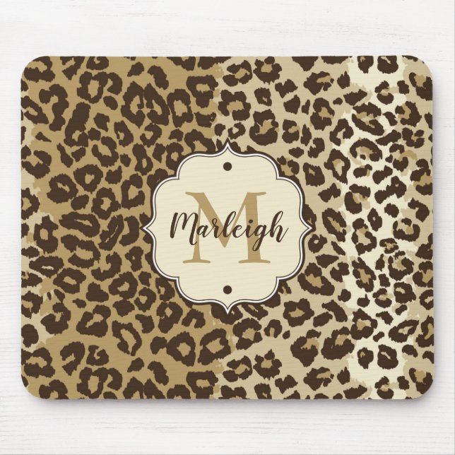 Classic Leopard Print Custom Monogram Name Mouse Pad (Front)