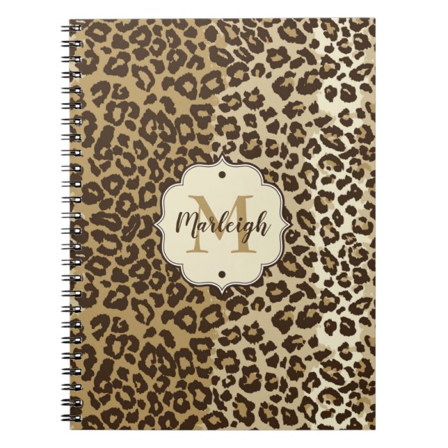 Classic Leopard Print Custom Monogram Name Notebook (Front)