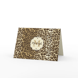 Classic Leopard Print Custom Monogram Name Thank You Card