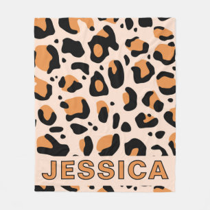 Classic Leopard Print Orange Black Fleece Blanket