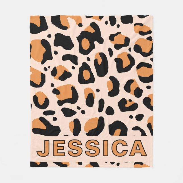 Classic Leopard Print Orange Black Fleece Blanket (Front)