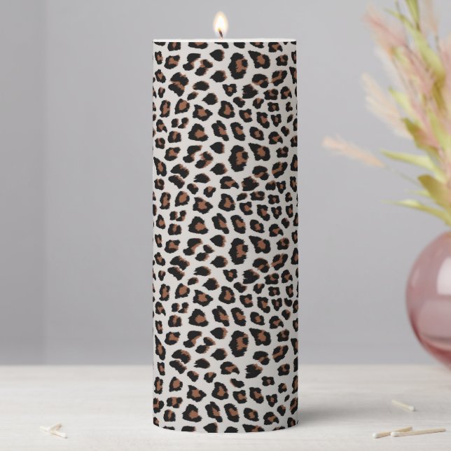 Classic Leopard Print Pattern Pillar Candle (In Situ)