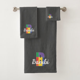 Classic letter B colored monogrammed dark gray Bath Towel Set