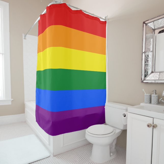 Classic LGBTQ Rainbow Gay Pride Flag Shower Curtain (In Situ)