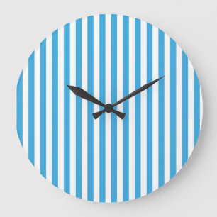 Classic Light Baby Blue and White Vertical Stripes Large Clock