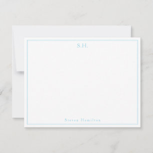 Classic Light Baby Blue Monogram Name Minimalist Note Card