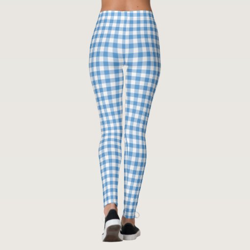 Classic Light Blue and White Gingham Plaid Pattern Leggings | Zazzle