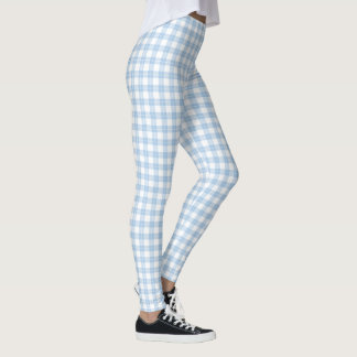 Classic Light Blue and White Plaid Pattern Leggings