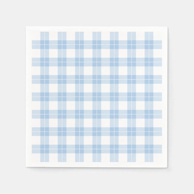 Classic Light Blue and White Plaid Pattern Napkins (Front)