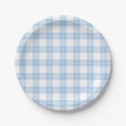 Classic Light Blue and White Plaid Pattern Paper Plates