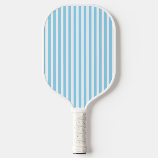 Classic Light Blue and White Vertical Striped Pickleball Paddle (Front)