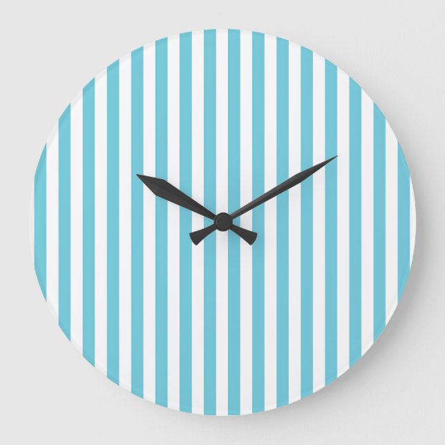 Classic Light Blue and White Vertical Stripes Large Clock (Front)