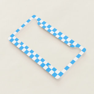 Classic light blue checkerboard license plate frame