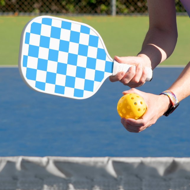 Classic light blue checkerboard  pickleball paddle (Insitu)