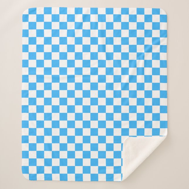 Classic light blue checkerboard  sherpa blanket (Front)