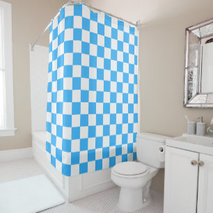 Classic light blue checkerboard shower curtain