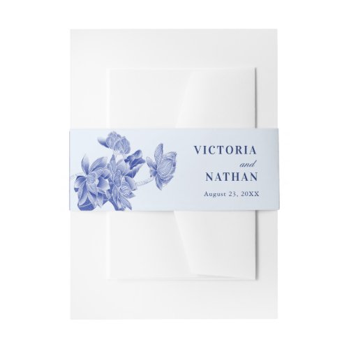  Classic Light Blue Chinoiserie Floral Wedding  Invitation Belly Band