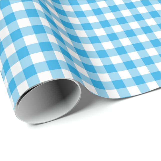 Classic Light Blue Gingham Wrapping Paper (Roll Corner)