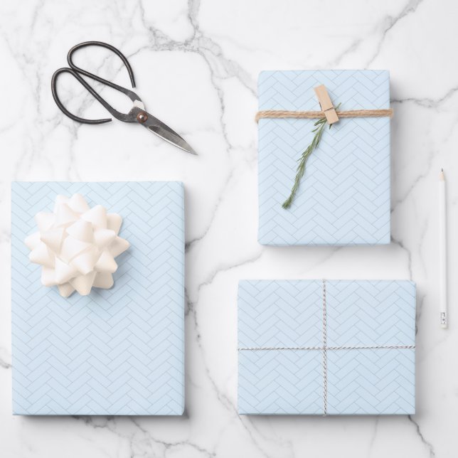 Classic Light Blue Gray Herringbone Pattern Wrapping Paper Sheets (Front)