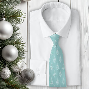 Classic Light Blue-Green And White Christmas Trees Neck Tie