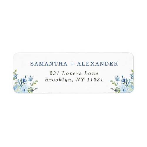 Classic Light Blue Navy Floral Foliage Watercolor Label