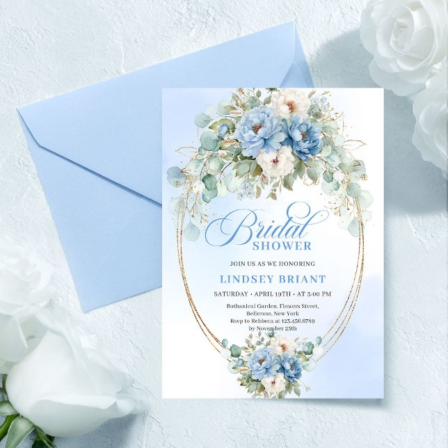 Classic Light Blue Peonies Eucalyptus Bridal Showe Invitation (Classic Light Blue Peonies Eucalyptus Bridal Shower

)