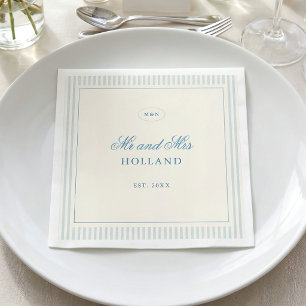 Classic Light Blue Stripes Mr and Mrs Wedding Napkins