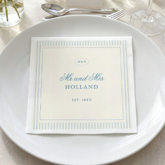 Classic Light Blue Stripes Mr and Mrs Wedding Napkins