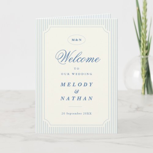 Classic Light Blue Stripes Wedding Folded Paper Program