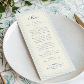 Classic Light Blue Stripes Wedding Menu