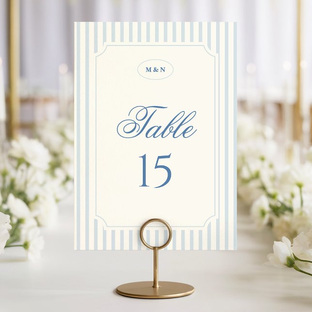 Classic Light Blue Stripes Wedding Table Number (classic light blue stripes wedding table number card)