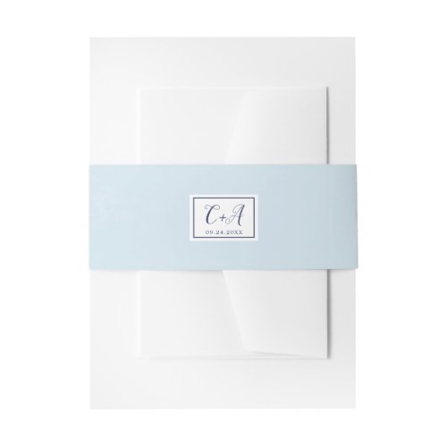 Classic Light Blue Watercolor Monogram Wedding Invitation Belly Band