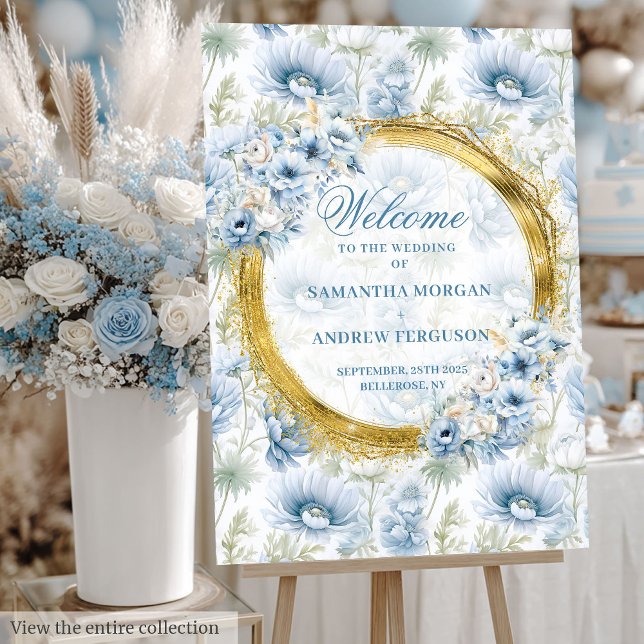 Classic Light Blue Wedding Welcome Sign Gold  (Classic Light Blue Wedding Welcome Sign Gold)