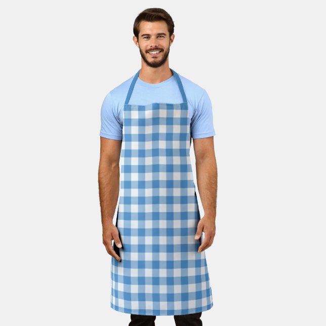 Classic Light Blue White Gingham Check Pattern Apron (Worn)