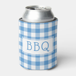 Classic Light Blue White Gingham Pattern BBQ Party Can Cooler