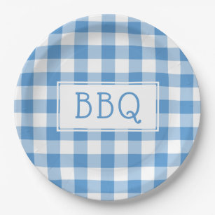 Classic Light Blue White Gingham Pattern BBQ Party Paper Plates