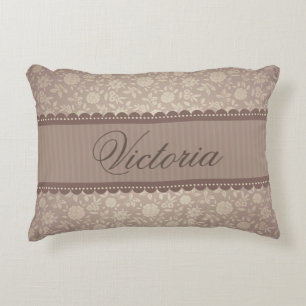 Classic Light Brown Floral Pattern Custom Text Decorative Pillow