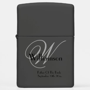 Classic Light Gray Monogram Black Name Details Zippo Lighter