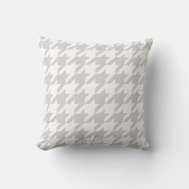 Classic Light Gray White Large Houndstooth Throw Pillow (Front)