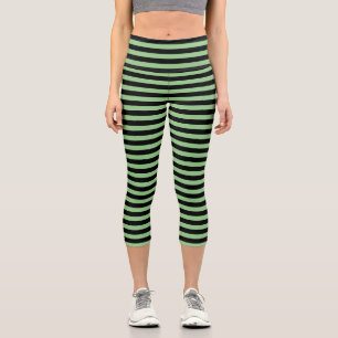 Classic Light Green and Black Striped  Capri Leggings