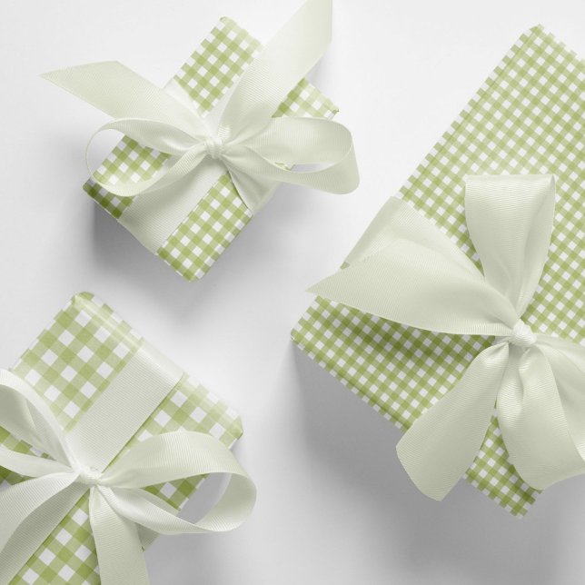 Classic Light Green Gingham Check Pattern  Wrapping Paper Sheets (Gingham wrapping paper with elegant, timeless light green gingham checks in various sizes.)