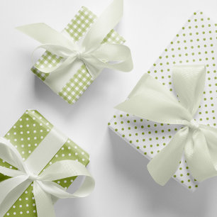 Classic Light Green Polka Dots Gingham Pattern Mix Wrapping Paper Sheets