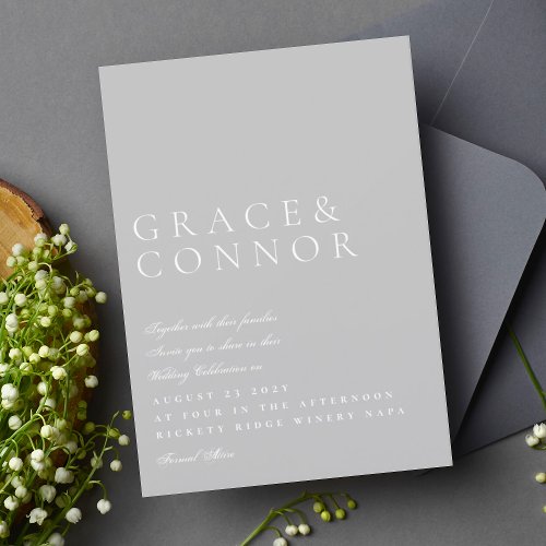 Classic Light Grey  White Elegant Style Wedding Invitation