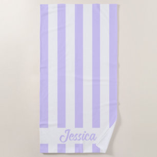 Classic Light Lavender and White Cabana Strip Beach Towel