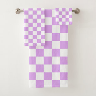 Classic light lavender checkerboard bath towel set