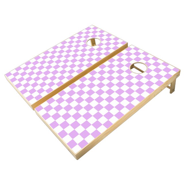 Classic light lavender checkerboard  cornhole set (Angled)