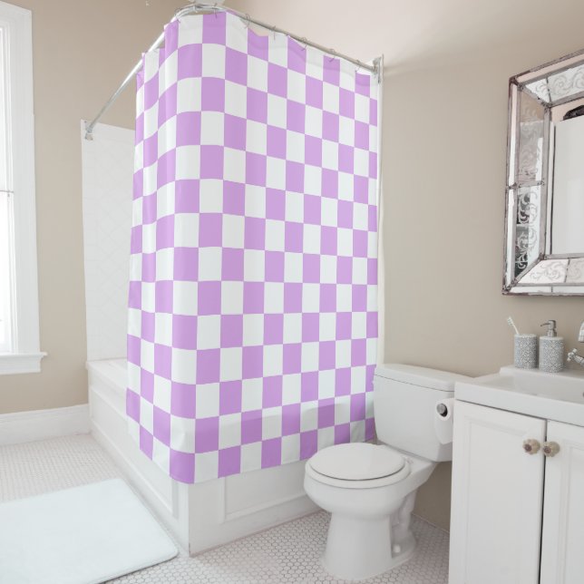 Classic light lavender checkerboard  shower curtain (In Situ)