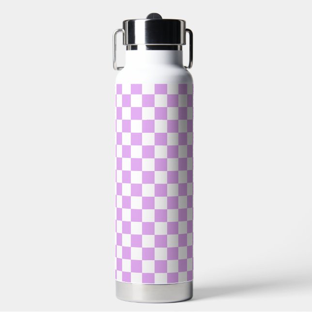 Classic light lavender checkerboard  water bottle (Front)