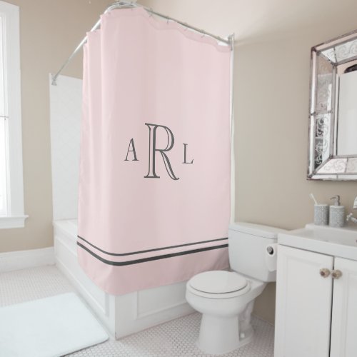 Classic Light Pink And Gray Three Letter Monogram Shower Curtain